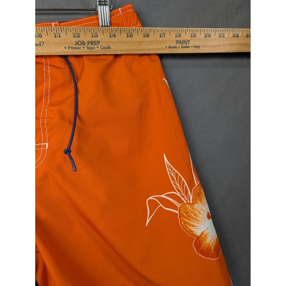 Tommy Hilfiger Mens Orange Hibiscus Floral Board Shorts Swim Trunks Small